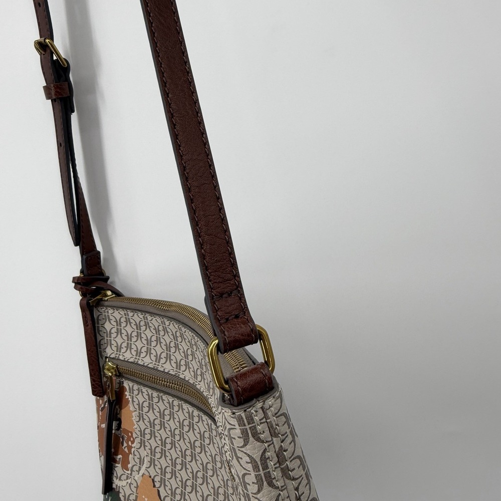 Fossil Fiona Crossbody‎ Bag Purse Satchel Brown Cream Floral Boho - Picture 6 of 14